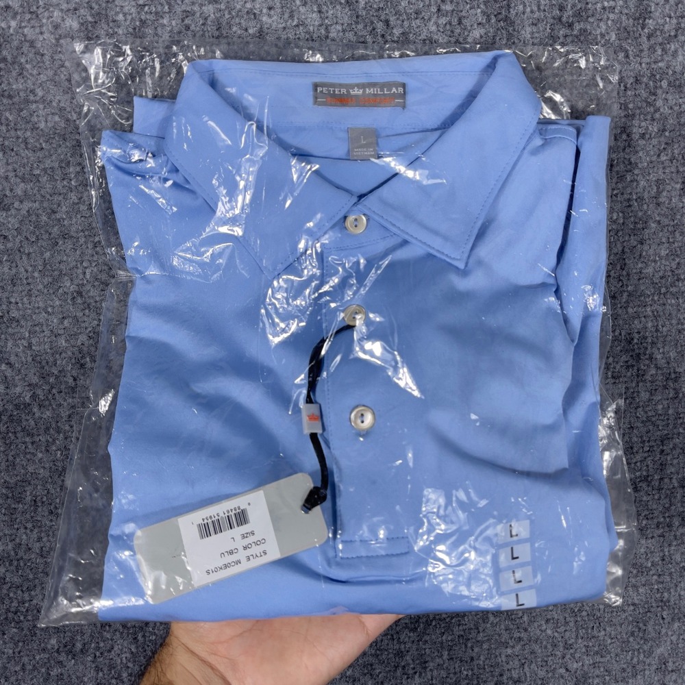Peter Millar Polo Shirt Mens L Blue Summer Comfort Short Sleeve MC0EK01S